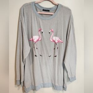 Wildfox Flamingo Graphic Light Gray Knit Top